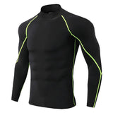 Men's Bodybuilding Sport T-shirt Quick Dry Running Shirt Long Sleeve Compression Top Gym T Shirt Fitness Tight Rashgard MartLion BlackGreen Line M 