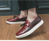 British Style Classic Red Men's Leather Loafers Breathable Platform Flat Shoes Slip-on Casual MartLion   