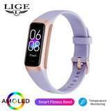 LIGE Women Smart Watch Sport Fitness Watch Waterproof Body Temperature Heart Rate Monitor Smartwatch Men's Bracele For Android iOS MartLion Light purple  