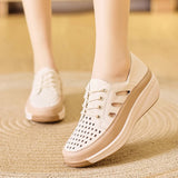 Microfiber Hollow Women sneakers Summer shoes Lady Heel Height 4.0cm Wedding loafers MartLion   