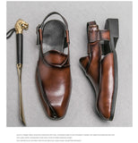 Black Men's Summer Sandals Brown Pu Leather Buckle Strap Dress Shoes with Formal Mart Lion   