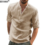 Cotton Linen Shirt Men's Casual Loose Blouse Solid Color Long Sleeve Tee Shirts Spring Autumn Blouses Handsome Tops MartLion   