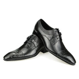 Derby Shoes Men's Formal Office Vintage Designer Red Black Shoes Lace Up Pointed Toe Wedding Genuine Leather MartLion   