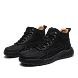 Outdoor Hiking Shoes for Men's Autumn Winter Boots Hand Stitched Optional Plush Non-slip High Top Casual Sports MartLion   