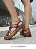 Men's Summer Shoes Sandals Outdoor Baotou Breathable Non-Slip Leather Beach Crash Proof Mart Lion   