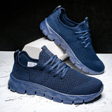 Men's flying woven outdoor running shoes casual lightweight breathable sports MartLion Blue 46 CHINA