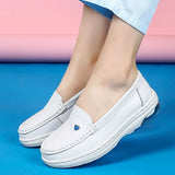 White Genuine Leather Platform Loafers Women Nurse Shoes Round Toe Slip-on Thick Flats Breathable Soft Cowhide Chunky MartLion   