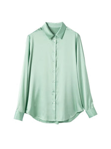 ,Woman Solid Shirts, , Turn Down Collar, White Blouses, Summer Office Lady Top MartLion Light Green XL 