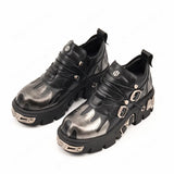 Men's Leather Motorcycle Boots Flame Skull Vintage Ankle Boots Punk Shoes Metal Low-Top Platform Cowboy White MartLion Flame Black 37 