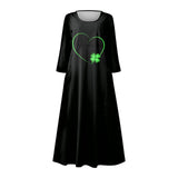 Y2k Elegant St Patrick's Day Printed Mid-Calf Dresses For Women's Round Collar 3/4 Sleeves Frocks MartLion   