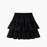 Pleated Skirt Women White Ruffle Sweet Pretty Style Skirt Elastic Waist Summer Slim Basic Dress MartLion black S 