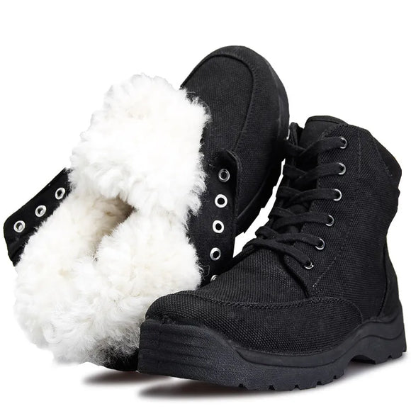Winter Wool Cotton Tactical Military High Boots Outdoor Hiking Training Climbing Hunting Fishing Plus Velvet Warm Canvas Shoes MartLion   