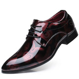 Designer Brand Patent Leather Shoes Men's Wedding Party Casual Oxfords Lace Up Point Toe Office Work MartLion Wine red 38 