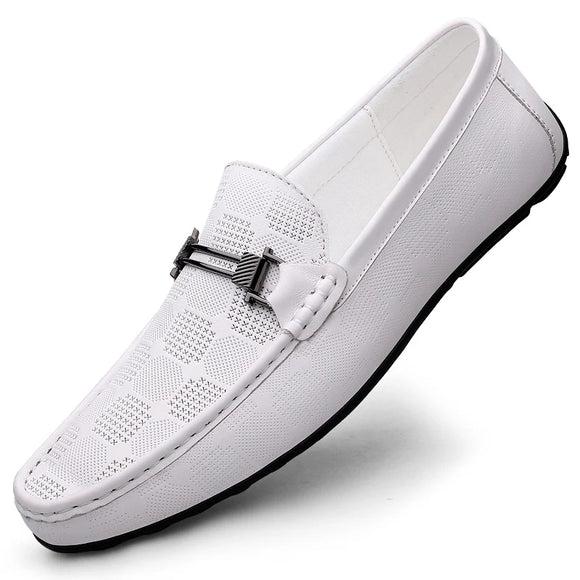 White Loafers Men's Shoes Genuine Leather Casual Shoes Luxury Formal Comfy Moccasins Slip MartLion WHITE 45 