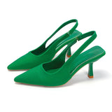 Women Summer Shoes Pointed Toe Stiletto Medium Heel High Heels Back Empty Toe Sandals Green MartLion green 36 