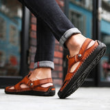 Men's Leather Slippers Summer Slip-on Outdoor Casual Shoes Wrap Toe Non-slip Beach Cozy Breathable Sandals Mart Lion   
