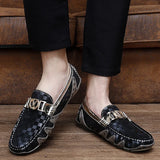  Printed Loafers Shoes men's luxury Skin Genuine Leather Flat Casual Slip-on Driving MartLion - Mart Lion