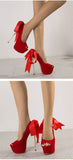Liyke Summer Party Wedding Red High Heels Peep Toe 17CM Stiletto Women Shoes Silk Lace Up Platform Pumps Mart Lion   