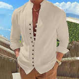 Spring Autumn casual shirt loose Men's Solid Color Long Sleeve Shirt Button Shirts Vintage MartLion khaki US XXXL 