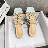 Summer Slides Women Rivets Slippers Open Toe Shoes Flats Sandals Outdoor Footwear Summer Cute Sandals Mart Lion Sky Blue 35 