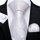 Gray Striped Paisley Silk Ties For Men's Wedding Accessories 8cm Neck Tie Pocket Square Cufflinks Gift MartLion SJT-7246  