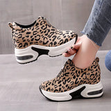 Women Sneakers Leopard Height Increasing Vulcanized Shoes Thick Bottom Zipper Wedges Ladies Casual MartLion   