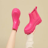 Women Outer Wear Rain Boots Cute Waterproof Shoes Short Middle Slip Women Rain Solid Thick Sole Rubber MartLion Rose Red 36 