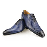 Social Men's Office Pointed Lace-up Oxford parti wed Shoe's Wedding Dress Blue Printing Casual Chaussures Pour Hommes MartLion   