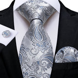 Gray Striped Paisley Silk Ties For Men's Wedding Accessories 8cm Neck Tie Pocket Square Cufflinks Gift MartLion SJT-7726  