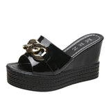 Chain High Heels Slippers Women Wedding Shoes Summer White Black Platform Wedges Slides Ladies Beach Slippers MartLion black 40