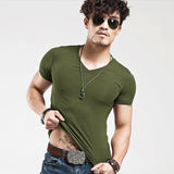  Men's T Shirt 10 colors Fitness V neck Clothing Tops Tees MartLion - Mart Lion