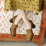 Spring Women Shoes Square Toe High heels Cotton Fabric Chunky Heel Pumps Retro Lattice Belt Buckle MartLion   