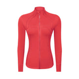 Jackets Women's Gym Autumn and Winter Outerwear Nylon Stretch Zipper Running Yoga Jogging Long-sleeved Top Fleece MartLion China red 2 CHINA