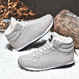 Men Boots Waterproof Winter Boots Men  Warm Snow Boots Plush Women Footwear Leather Shoes MartLion grey 46 