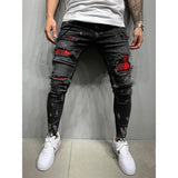 Street Style Ripped Skinny Jeans Men Vintage wash Solid Denim Trouser MartLion H007A Black L 