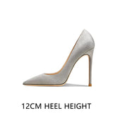 Pointed Shallow Mouth Suede Ultra-Thin High Heels 10cm Pumps Banquet Ladies Women's Shoes MartLion Light Gray 12CM 36 CHINA