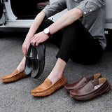 Genuine Leather Men's Casual Shoes Luxury Brand Handmade Loafers Breathable Slip on Black Driving Mart Lion   