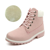 Spring Autumn Women Boots Riding Equestrian Ankle Ladies Platform  Lace-Up Shoes MartLion pink Plus velvet 43 insole 26.5cm 