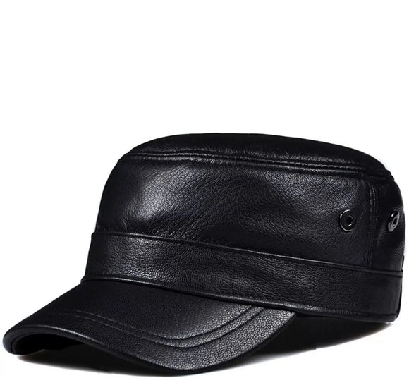 Men's Military Hats goatskin Genuine Leather Autumn Winter Thermal 55-61cm Size Baseball Caps MartLion black L 55 56cm 