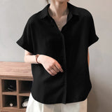 Summer Oversized Shirts Women Shirt Loose Solid Tops Short Sleeved Blouse Casual Solid Buttons Down MartLion   