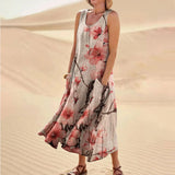  Women's Summer Dress Unique Casual Print Ankle-Length Dresses Round Neck Sleeveless Frocks For Ladies MartLion - Mart Lion