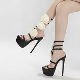 Liyke Design Rose Flowers Ankle Strap Sandals Women Platform Pumps Open Toe Extreme High Heels Wedding Banquet Shoes Mart Lion   