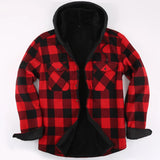 Mens Green Hooded Plaid Winter Shirt Jacket Casual Fleece Lined Warm Shirt Long Sleeve MartLion Red US Size XL 