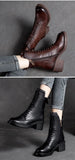 Women Shoes Winter Square Med  Boots Lace Up Zipper Ladies Pumps MartLion   