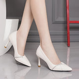 Crystal Stiletto Heels Pumps Women Black White Pu Leather High Heels Shoes Pointed Toe Party MartLion   