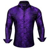 Luxury Shirts Men's Silk Red Green Paisley  Long Sleeve Slim Fit Blouses Button Down Collar Casual Tops Barry Wang MartLion 0462 S 