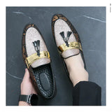 Classic Printed Men's Dress Shoes Pointed Toe Glitter Leather Low-heel Loafers Zapatos De Vestir MartLion   