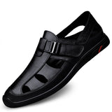 Summer Lightweight Sandals Men's Outdoor Casual Flats Genuine Leather Beach Shoes Non-slip Sports MartLion Black 37 