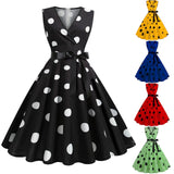Polka Dot Summer Ladies Dress Vintage Retro With Sleeveless V-Neck  Robe Casual MartLion   
