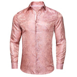 Champagne Paisley  Silk Men's ShirtLong Sleeve Casual Shirts Jacquard Party Wedding Dress MartLion CY-1034 S 
